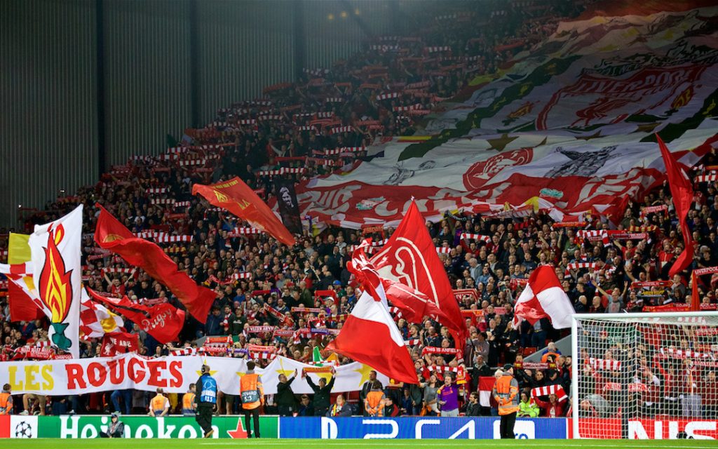 LIVERPOOL, ENGLAND - Tuesday, September 18, 2018: Liverpool supporters before the UEFA Champions League Group C match between Liverpool FC and Paris Saint-Germain at Anfield. (Pic by David Rawcliffe/Propaganda)