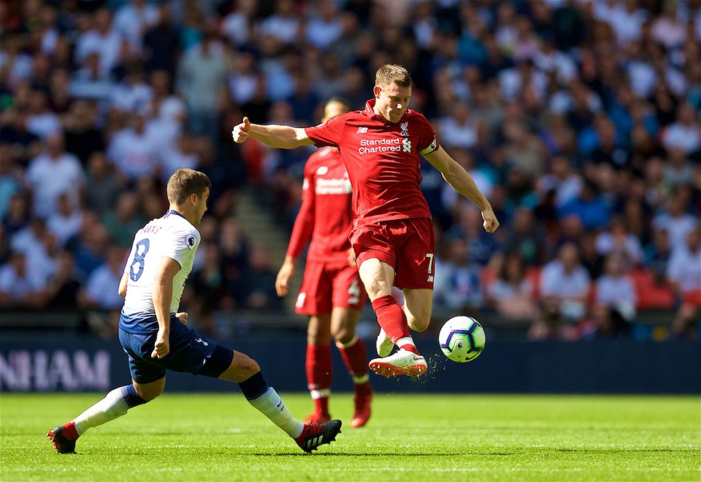 LONDON, ENGLAND - Saturday, September 15, 2018: Liverpool's James Milner during the FA Premier League match between Tottenham Hotspur FC and Liverpool FC at Wembley Stadium. (Pic by David Rawcliffe/Propaganda)