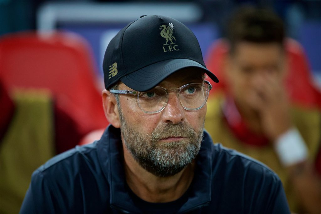 LIVERPOOL, ENGLAND - Tuesday, September 18, 2018: Liverpool's manager Jürgen Klopp during the UEFA Champions League Group C match between Liverpool FC and Paris Saint-Germain at Anfield. (Pic by David Rawcliffe/Propaganda)