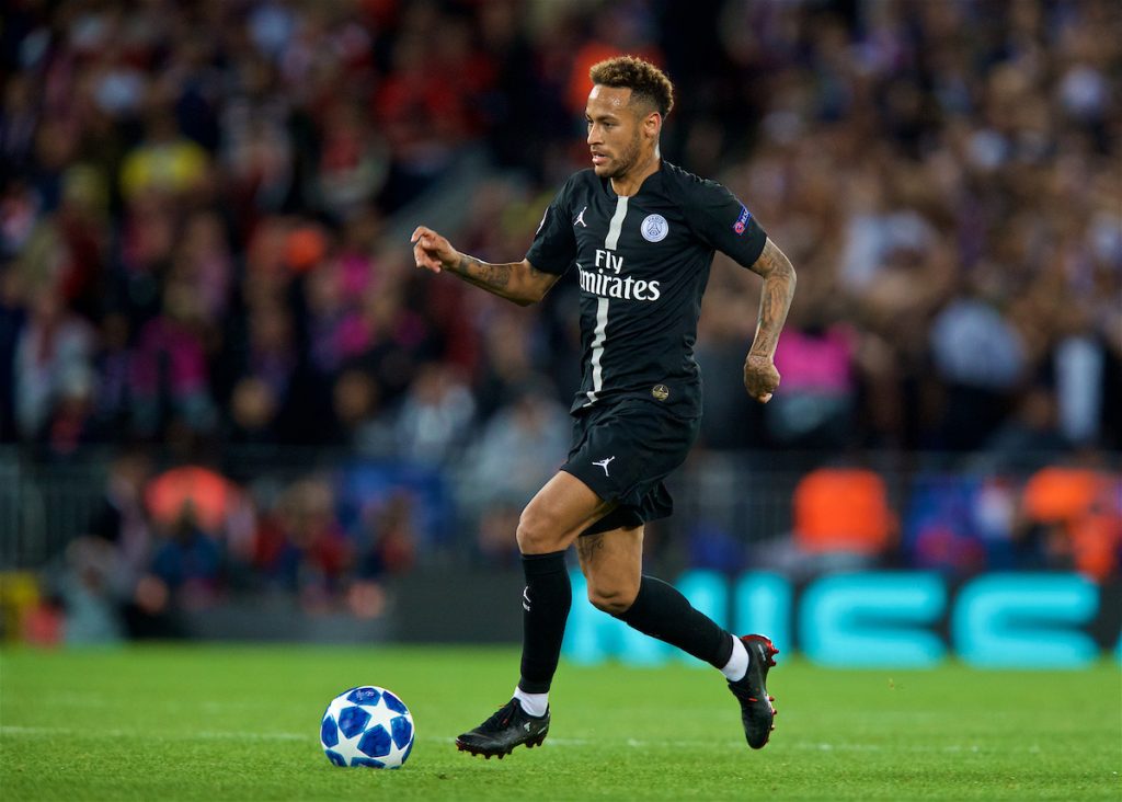 LIVERPOOL, ENGLAND - Tuesday, September 18, 2018: Paris Saint-Germain's Neymar da Silva Santos Júnior during the UEFA Champions League Group C match between Liverpool FC and Paris Saint-Germain at Anfield. (Pic by David Rawcliffe/Propaganda)