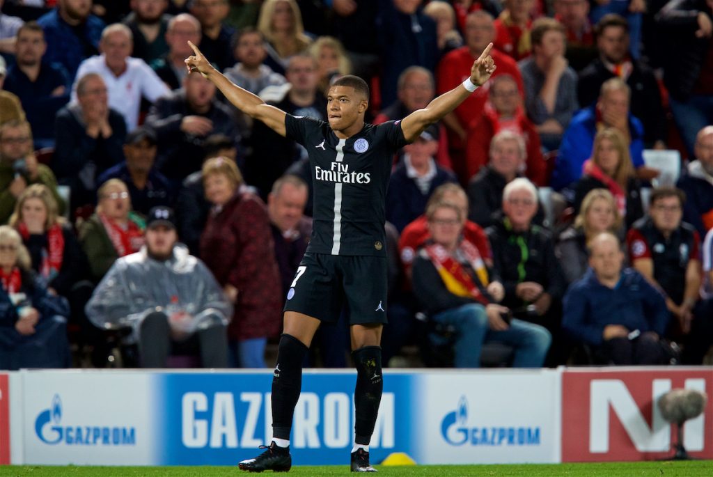 LIVERPOOL, ENGLAND - Tuesday, September 18, 2018: Paris Saint-Germain's Neymar da Silva Santos Júnior during the UEFA Champions League Group C match between Liverpool FC and Paris Saint-Germain at Anfield. (Pic by David Rawcliffe/Propaganda)