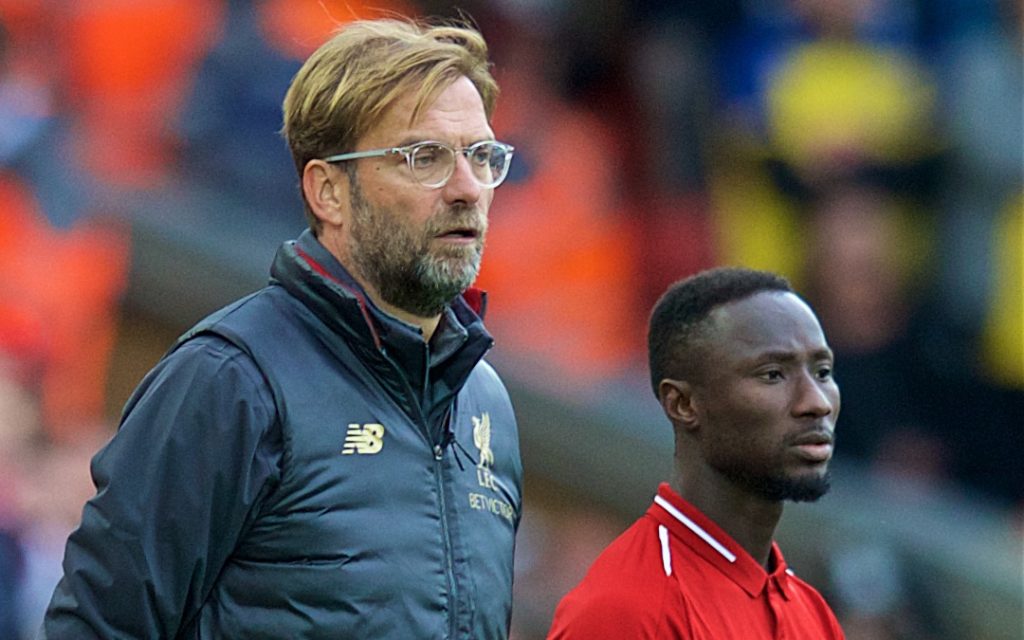 LIVERPOOL, ENGLAND - Saturday, September 22, 2018: Liverpool's manager J¸rgen Klopp prepares to bring on substitute Naby Keita during the FA Premier League match between Liverpool FC and Southampton FC at Anfield. (Pic by Jon Super/Propaganda)