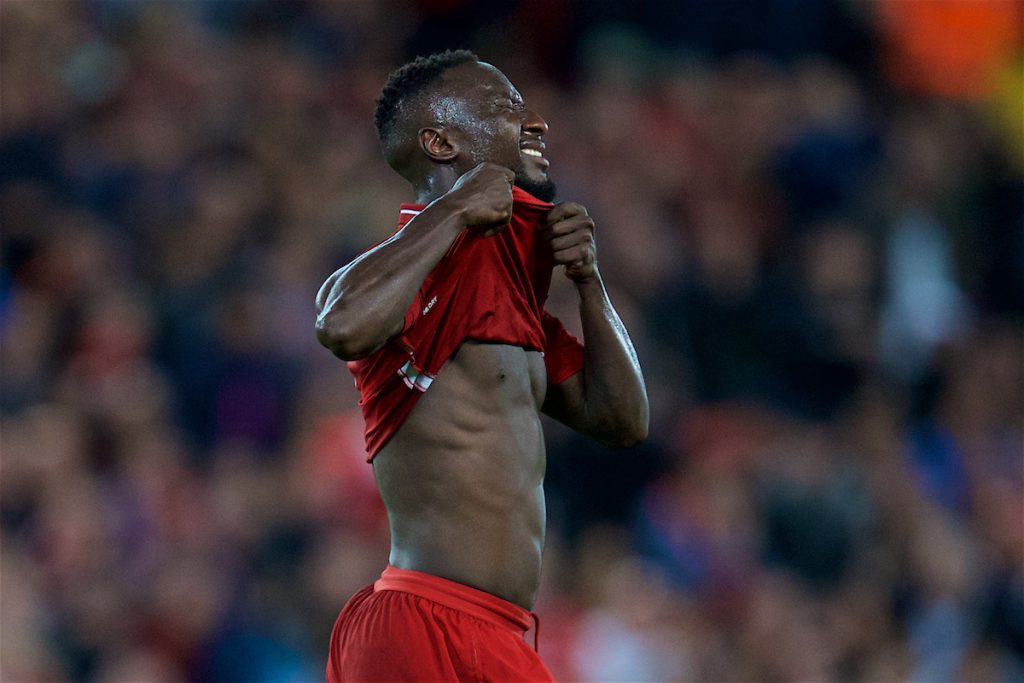 LIVERPOOL, ENGLAND - Wednesday, September 26, 2018: Liverpool's Naby Keita looks dejected after missing a chance during the Football League Cup 3rd Round match between Liverpool FC and Chelsea FC at Anfield. (Pic by David Rawcliffe/Propaganda)