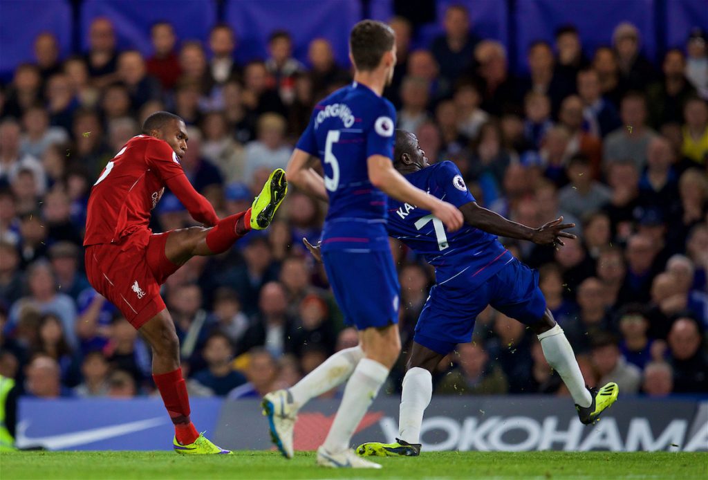 LONDON, ENGLAND - Saturday, September 29, 2018: Liverpool's Daniel Sturridge scores an equalizing goal during the FA Premier League match between Chelsea FC and Liverpool FC at Stamford Bridge. (Pic by David Rawcliffe/Propaganda)