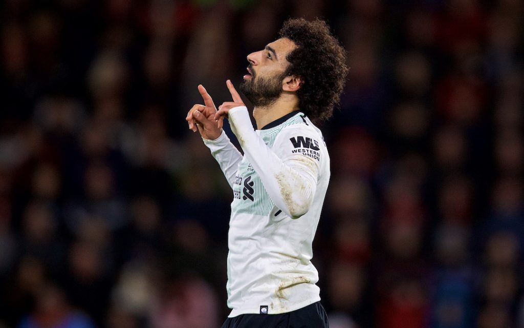 BOURNEMOUTH, ENGLAND - Sunday, December 17, 2017: Liverpool's Mohamed Salah celebrates scoring the third goal during the FA Premier League match between AFC Bournemouth and Liverpool at the Vitality Stadium. (Pic by David Rawcliffe/Propaganda)