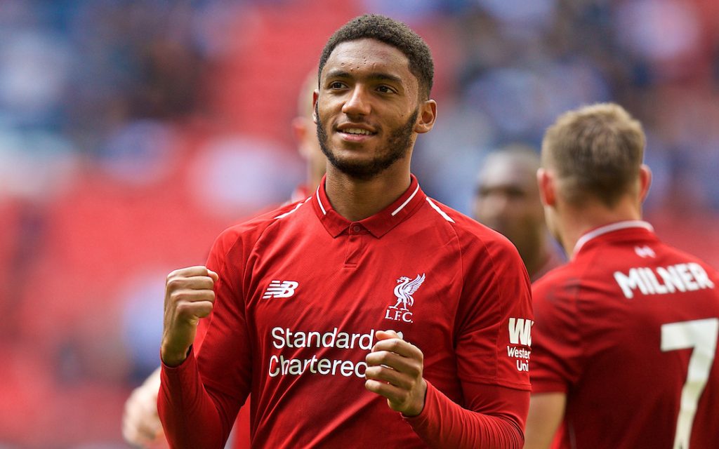 LONDON, ENGLAND - Saturday, September 15, 2018: Liverpool's Joe Gomez celebrates after the FA Premier League match between Tottenham Hotspur FC and Liverpool FC at Wembley Stadium. Liverpool won 2-1. (Pic by David Rawcliffe/Propaganda)