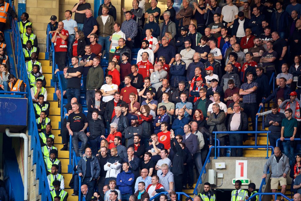 LONDON, ENGLAND - Saturday, September 29, 2018: Liverpool supporters during the FA Premier League match between Chelsea FC and Liverpool FC at Stamford Bridge. (Pic by David Rawcliffe/Propaganda)