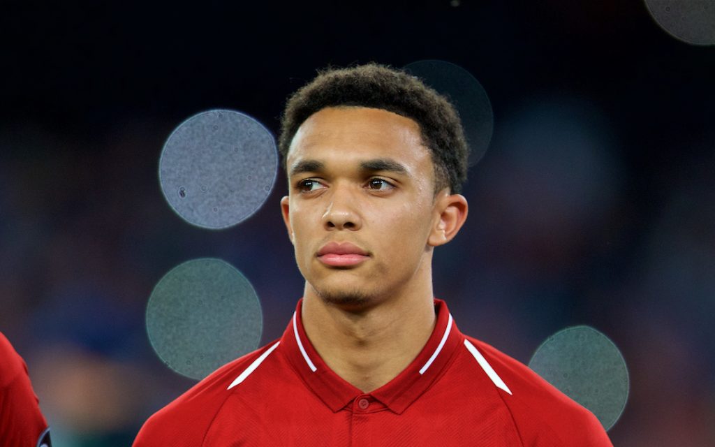 NAPLES, ITALY - Wednesday, October 3, 2018: Liverpool's Trent Alexander-Arnold lines-up before the UEFA Champions League Group C match between S.S.C. Napoli and Liverpool FC at Stadio San Paolo. (Pic by David Rawcliffe/Propaganda)