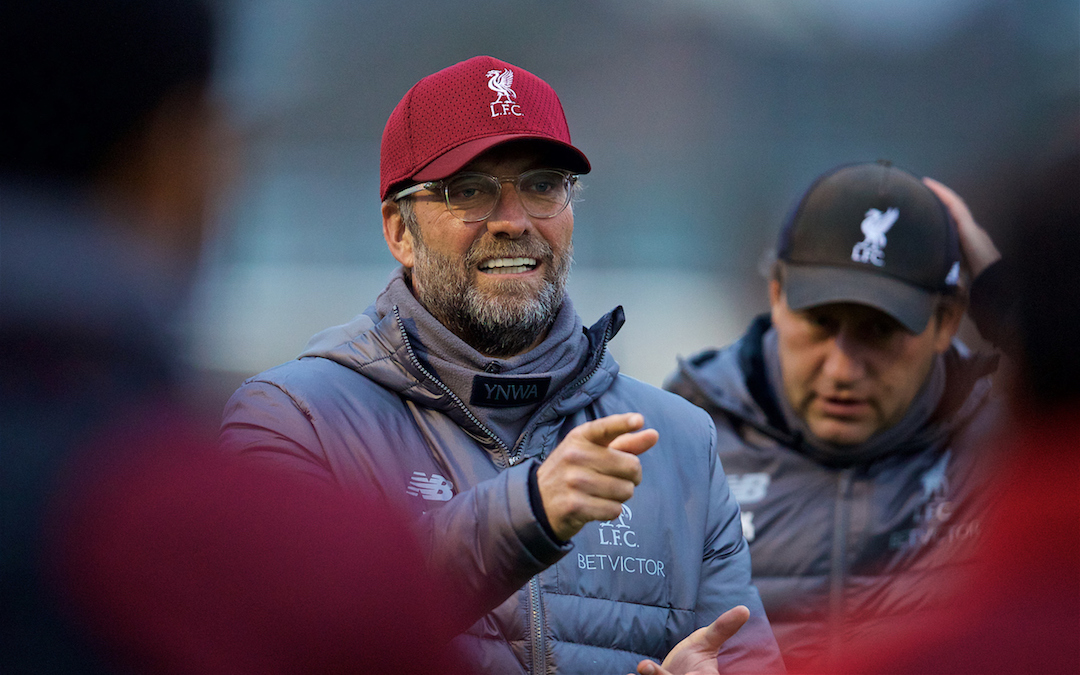 LIVERPOOL, ENGLAND - Tuesday, October 23, 2018: Liverpool's manager J¸rgen Klopp during a training session at Melwood Training Ground ahead of the UEFA Champions League Group C match between Liverpool FC and FK Crvena zvezda (Red Star Belgrade). (Pic by David Rawcliffe/Propaganda)