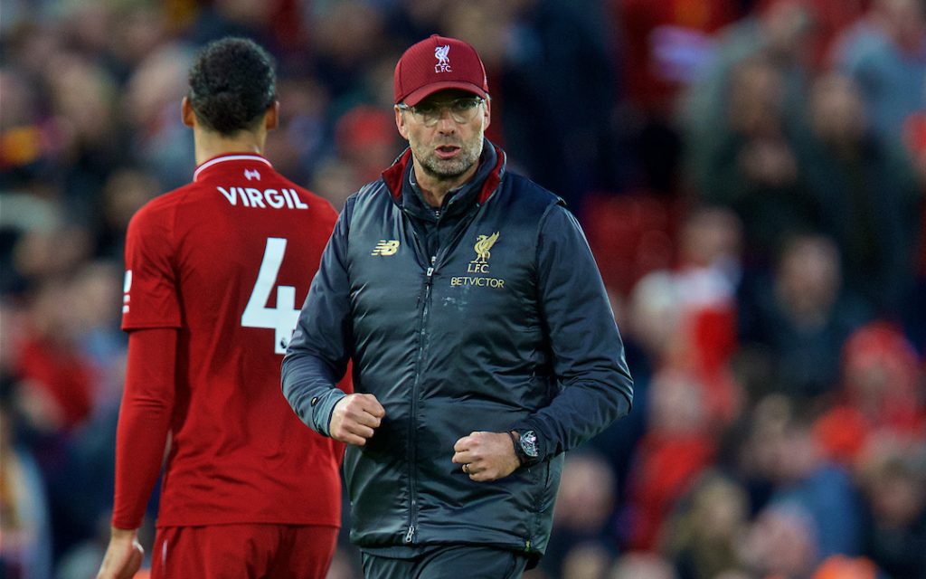 LIVERPOOL, ENGLAND - Sunday, October 7, 2018: Liverpool's manager J¸rgen Klopp after the FA Premier League match between Liverpool FC and Manchester City FC at Anfield. The game ended goal-less. (Pic by David Rawcliffe/Propaganda)