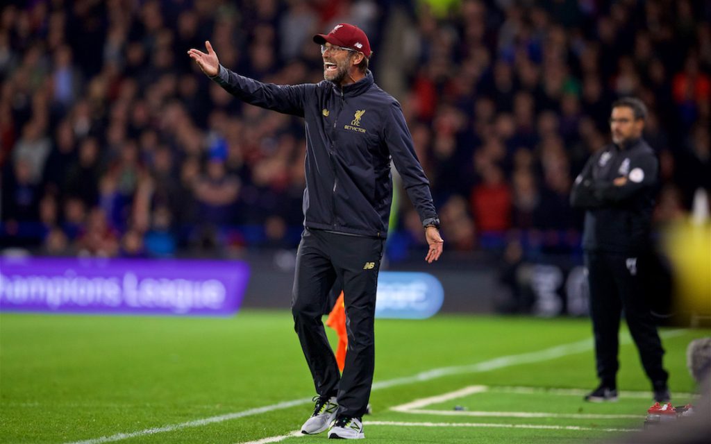 HUDDERSFIELD, ENGLAND - Saturday, October 20, 2018: Liverpool's manager J¸rgen Klopp during the FA Premier League match between Huddersfield Town FC and Liverpool FC at Kirklees Stadium. (Pic by David Rawcliffe/Propaganda)