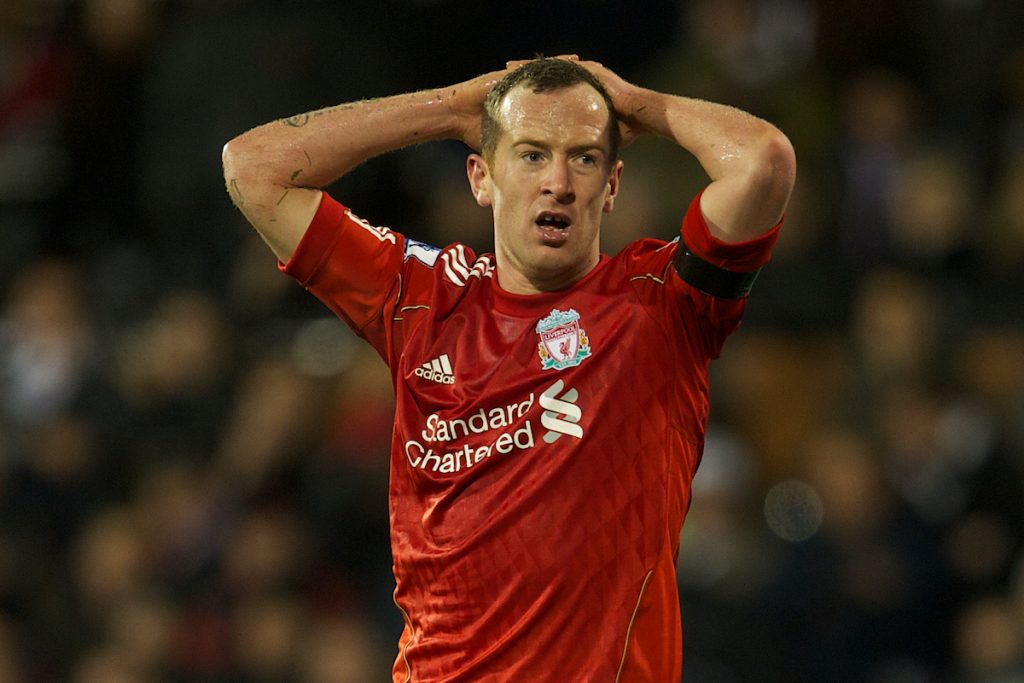 LONDON, ENGLAND - Monday, December 5, 2011: Liverpool's Charlie Adam in action against Fulham during the Premiership match at Craven Cottage. (Pic by David Rawcliffe/Propaganda)