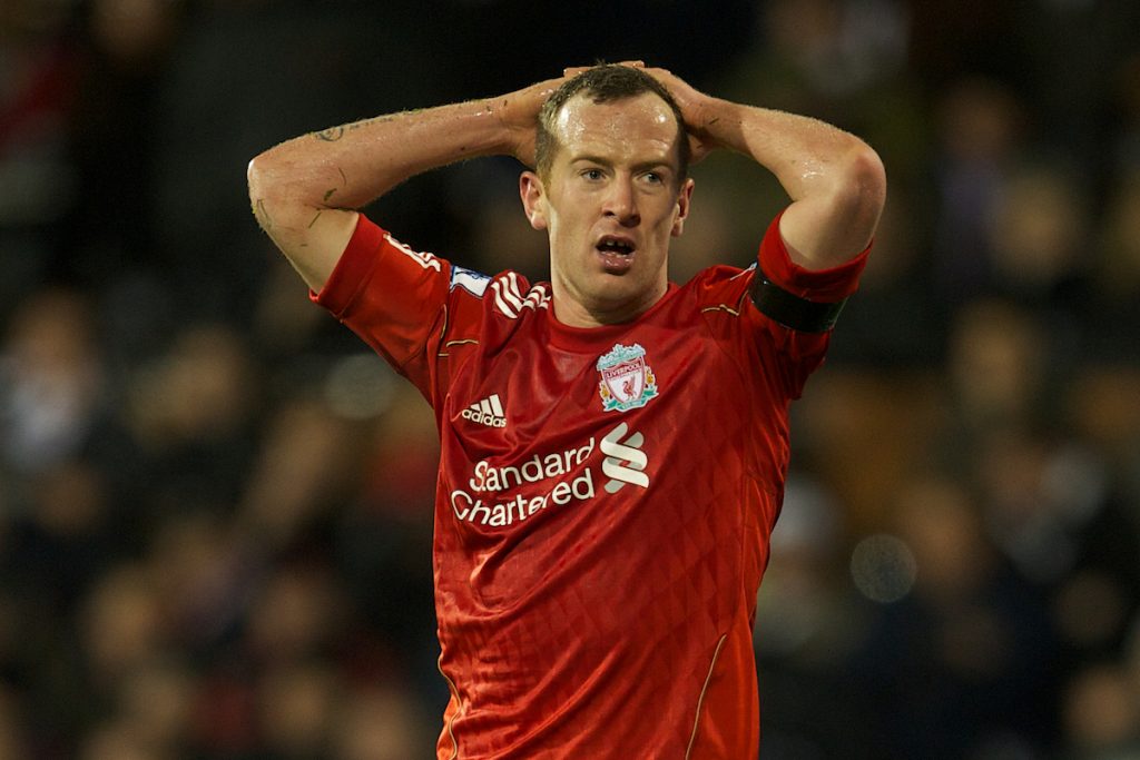 LONDON, ENGLAND - Monday, December 5, 2011: Liverpool's Charlie Adam in action against Fulham during the Premiership match at Craven Cottage. (Pic by David Rawcliffe/Propaganda)