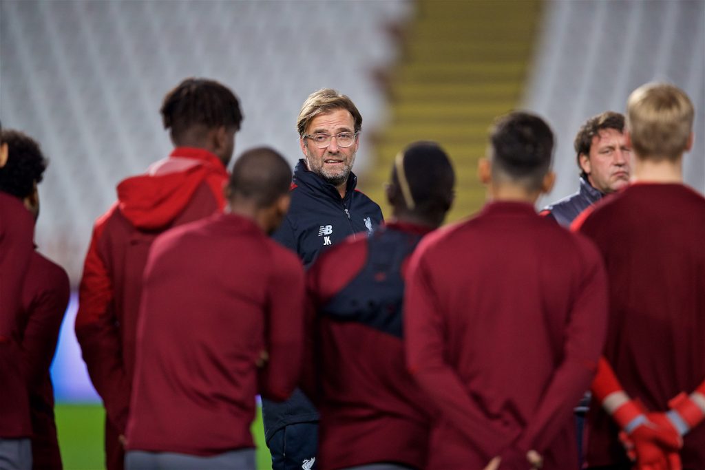 BELGRADE, SERBIA - Monday, November 5, 2018: Liverpool's manager Jürgen Klopp during a training session ahead of the UEFA Champions League Group C match between FK Crvena zvezda (Red Star Belgrade) and Liverpool FC at Stadion Rajko Miti?. (Pic by David Rawcliffe/Propaganda)