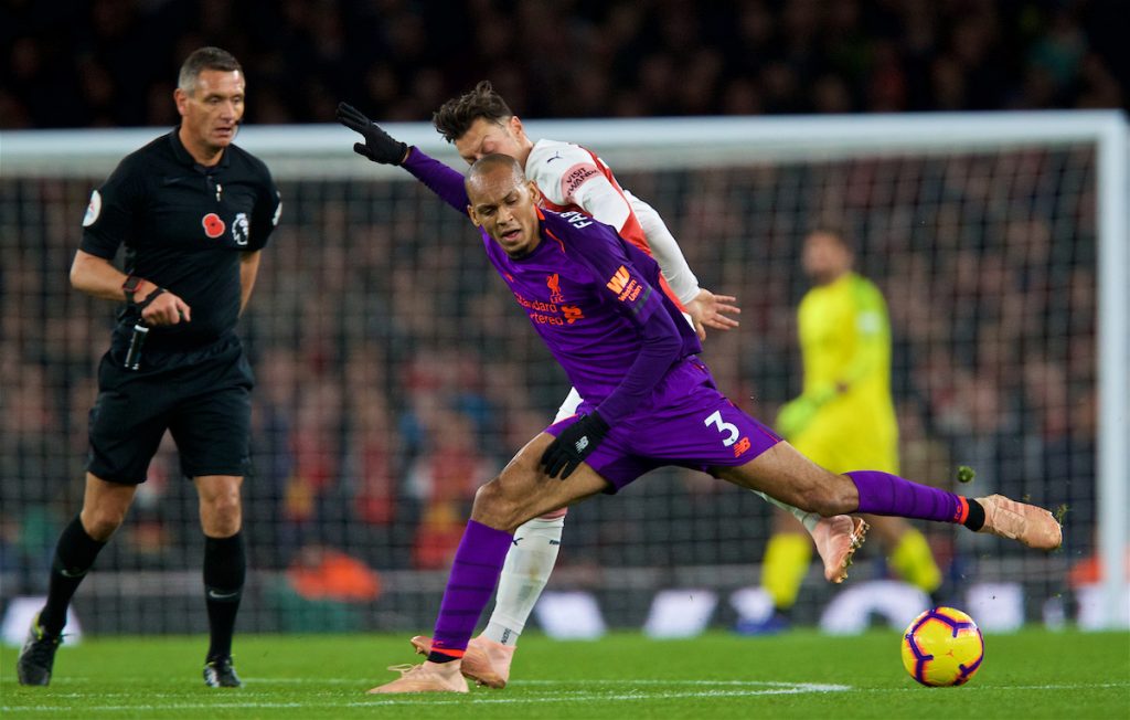 LONDON, ENGLAND - Saturday, November 3, 2018: Liverpool's Fabio Henrique Tavares 'Fabinho' during the FA Premier League match between Arsenal FC and Liverpool FC at Emirates Stadium. (Pic by David Rawcliffe/Propaganda)