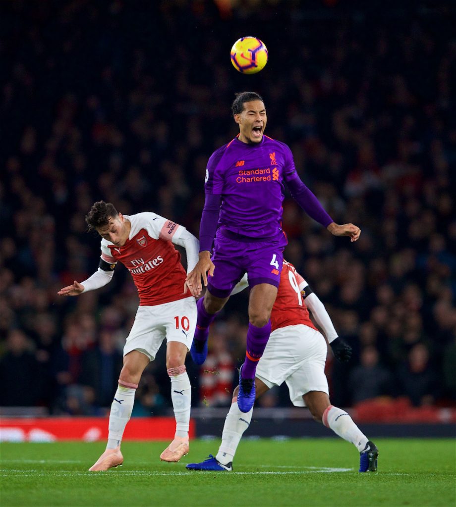 LONDON, ENGLAND - Saturday, November 3, 2018: Liverpool's captain Virgil van Dijk during the FA Premier League match between Arsenal FC and Liverpool FC at Emirates Stadium. (Pic by David Rawcliffe/Propaganda)