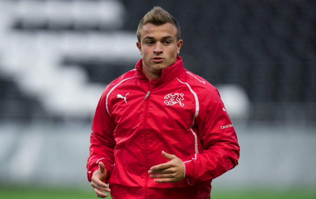 SWANSEA, WALES - Thursday, October 6, 2011: Switzerland's Xherdan Shaqiri during a trainings session ahead of the UEFA Euro 2012 Qualifying Group G match against Wales at the Liberty Stadium. (Pic by David Rawcliffe/Propaganda)