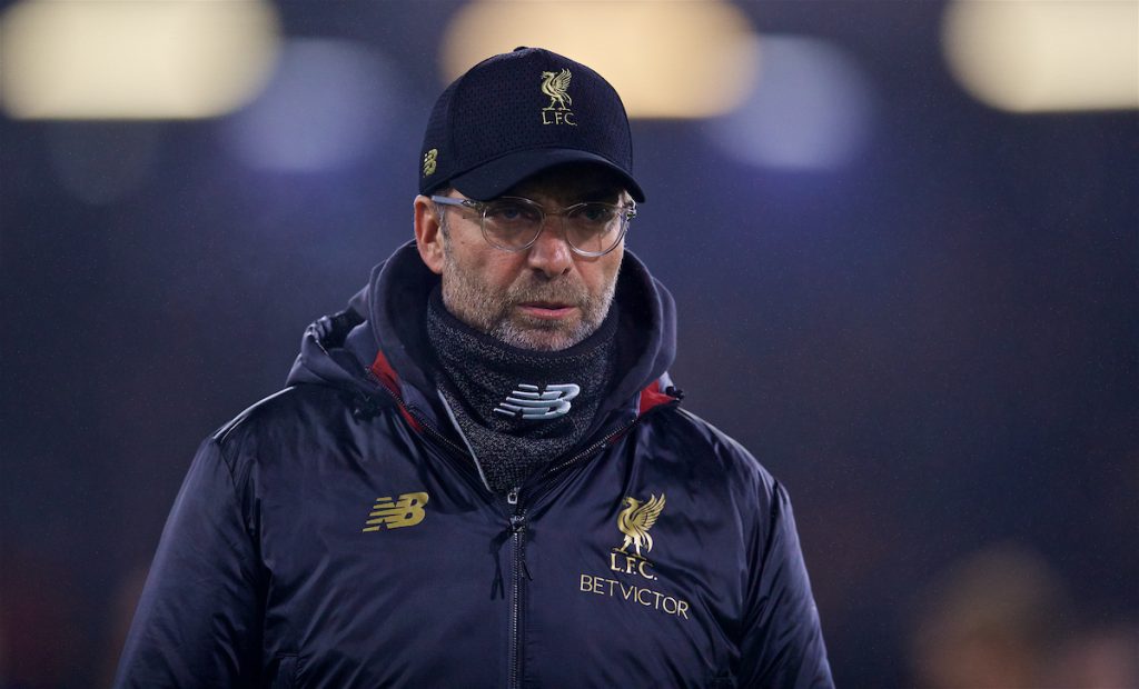 BURNLEY, ENGLAND - Wednesday, December 5, 2018: Liverpool's manager Jürgen Klopp before the FA Premier League match between Burnley FC and Liverpool FC at Turf Moor. (Pic by David Rawcliffe/Propaganda)