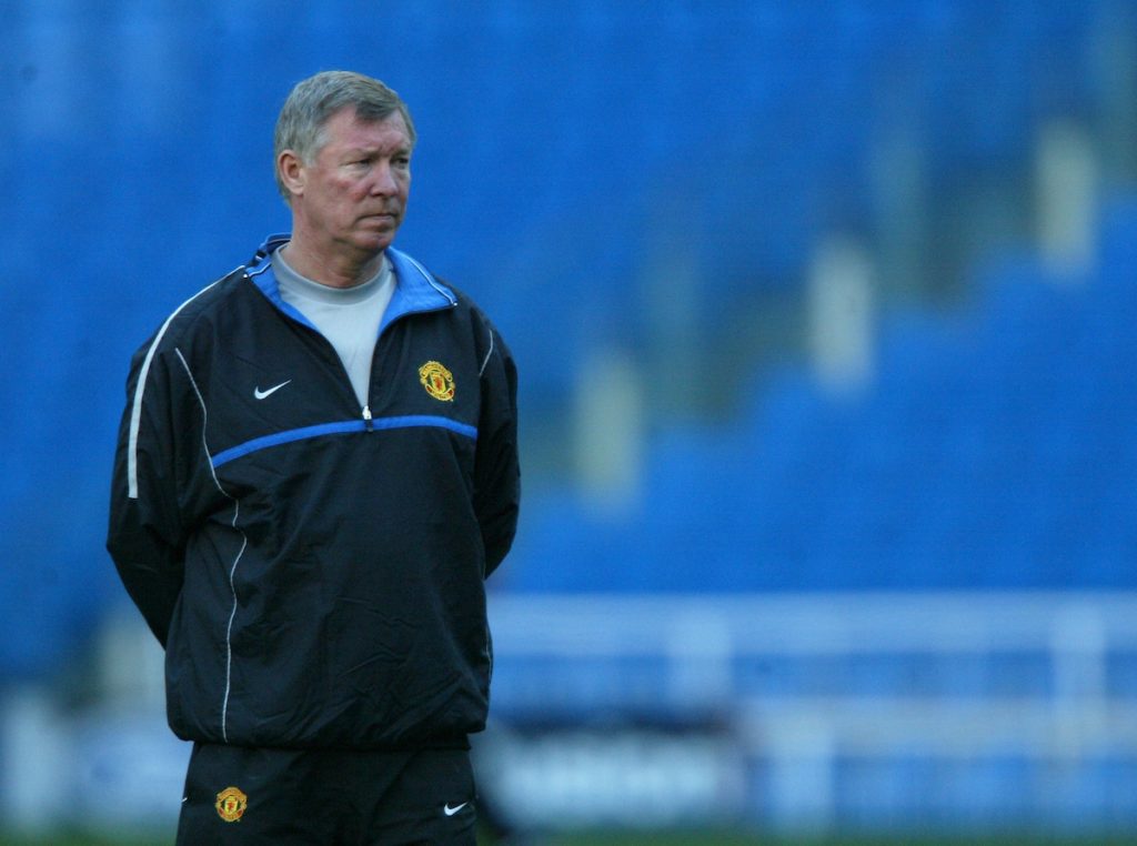 MADRID, SPAIN - Monday, April 7, 2003: Manchester United's manager Alex Ferguson watches training at the Estadio Santiago Bernabeu ahead of his side's Champions League Quarter Final 1st Leg match with Real Madrid. (Pic by David Rawcliffe/Propaganda)