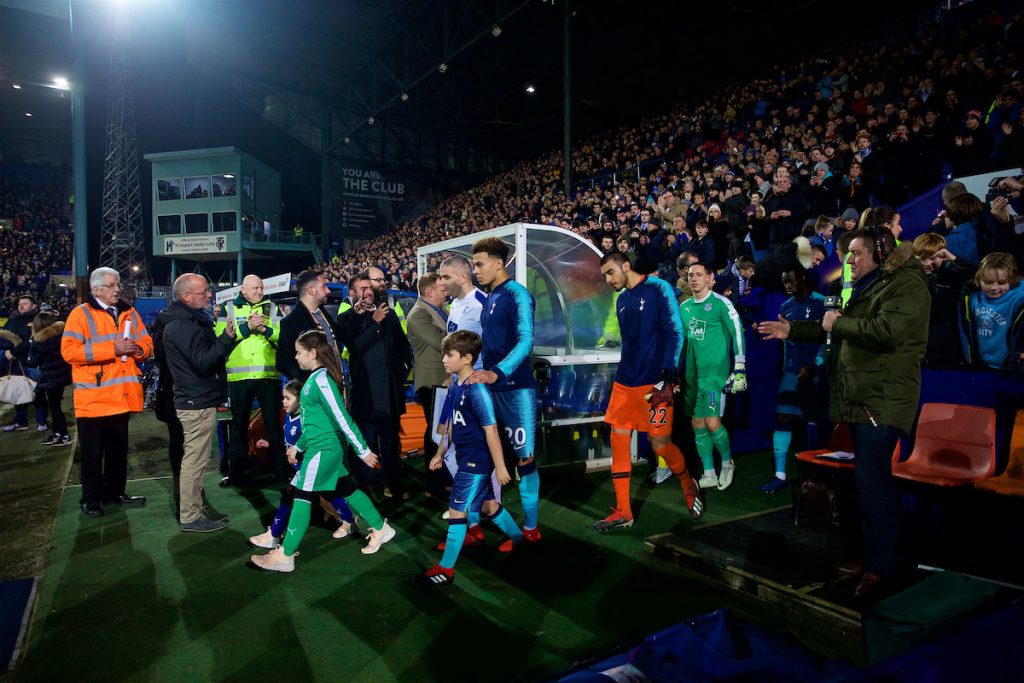 BIRKENHEAD, ENGLAND - Friday, January 4, 2019: Tottenham Hotspur's captain Dele Alli leads his team out before the FA Cup 3rd Round match between Tranmere Rovers FC and Tottenham Hotspur FC at Prenton Park. (Pic by David Rawcliffe/Propaganda)