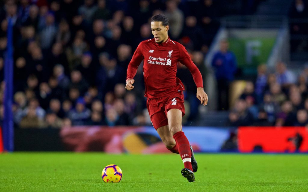 BRIGHTON AND HOVE, ENGLAND - Saturday, January 12, 2019: Liverpool's Virgil van Dijk during the FA Premier League match between Brighton & Hove Albion FC and Liverpool FC at the American Express Community Stadium. (Pic by David Rawcliffe/Propaganda)