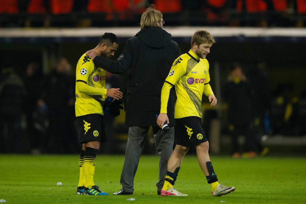 06.12.2011, Signal Iduna Park, Dortmund, GER, UEFA Champions League, Gruppe F, Vorrunde, Borussia Dortmund (GER) vs Olympique Marseille (FRA), im Bild Antonio da Silva (#8 Dortmund), Jürgen/ Juergen Klopp (Trainer Dortmund), Kuba (#16 Dortmund) nach der Niederlage // during match of UEFA Champions League, Pool F, Borussia Dortmund (GER) vs. Olympique Marseille (FRA) at Signal Iduna Park, Dortmund, GER, 2011/12/06. EXPA Pictures © 2011, PhotoCredit: EXPA/ nph/ Kurth..***** ATTENTION - OUT OF GER, CRO *****