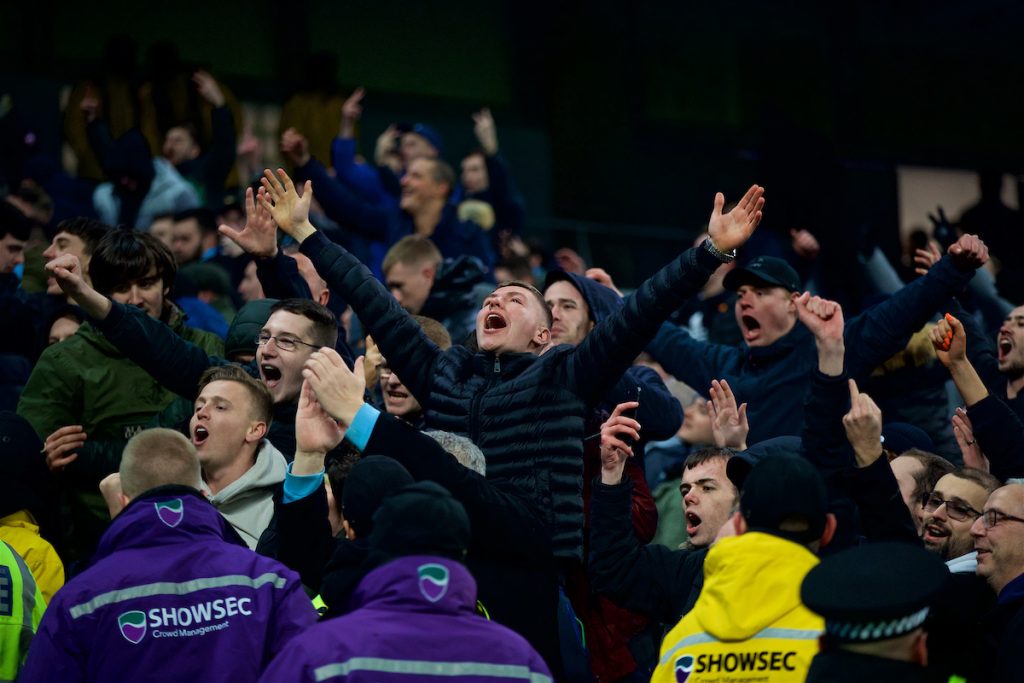 MANCHESTER, ENGLAND - Thursday, January 3, 2019: Manchester City supporters celebrate 2-1 victory over Liverpool during the FA Premier League match between Manchester City FC and Liverpool FC at the Etihad Stadium. (Pic by David Rawcliffe/Propaganda)