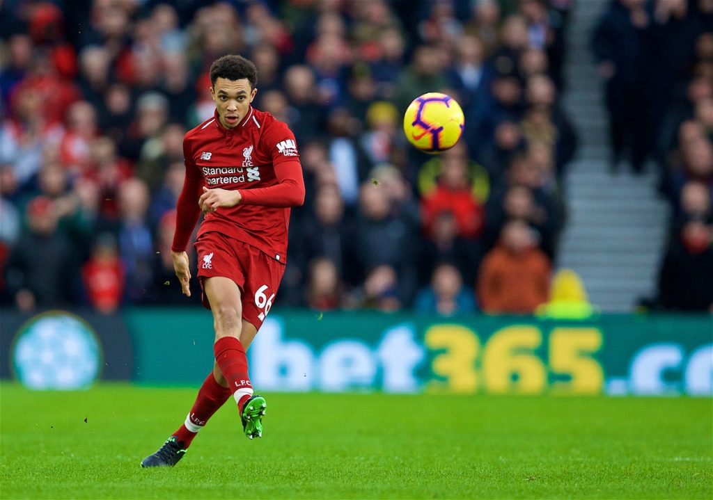 BRIGHTON AND HOVE, ENGLAND - Saturday, January 12, 2019: Liverpool's Trent Alexander-Arnold during the FA Premier League match between Brighton & Hove Albion FC and Liverpool FC at the American Express Community Stadium. (Pic by David Rawcliffe/Propaganda)