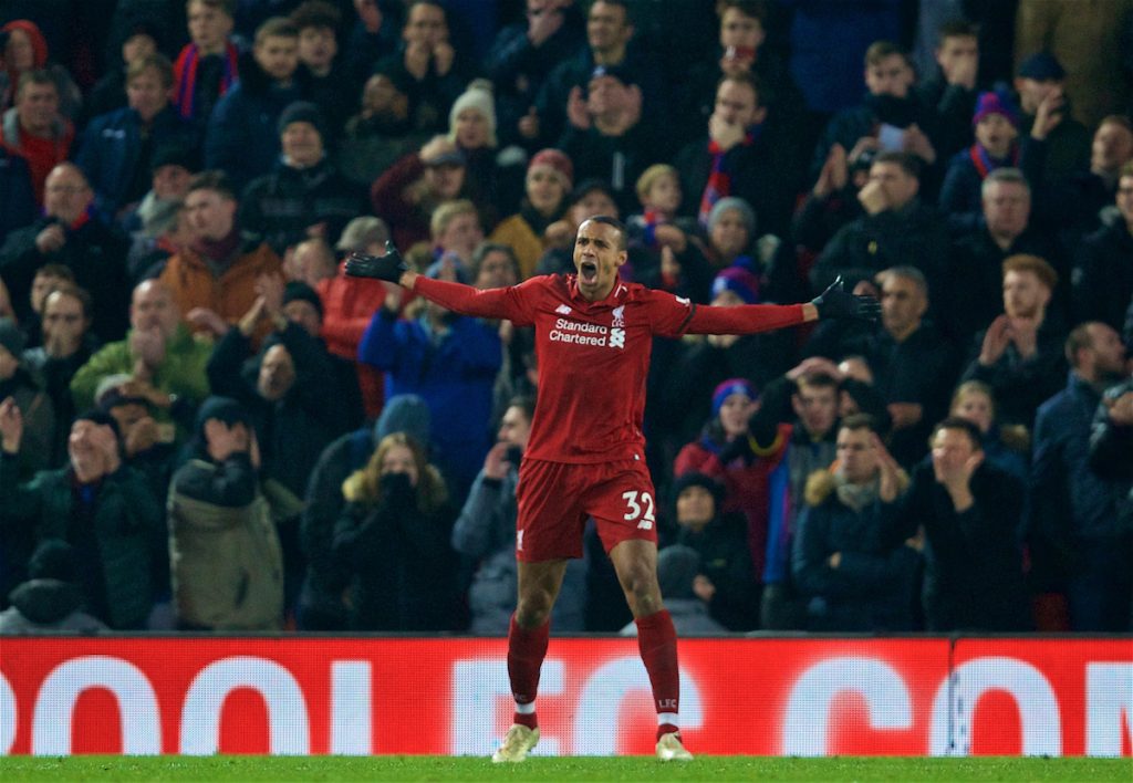 LIVERPOOL, ENGLAND - Saturday, January 19, 2019: Liverpool's Joel Matip during the FA Premier League match between Liverpool FC and Crystal Palace FC at Anfield. (Pic by David Rawcliffe/Propaganda)