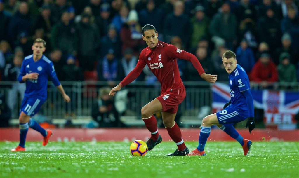 LIVERPOOL, ENGLAND - Wednesday, January 30, 2019: Liverpool's Virgil van Dijk during the FA Premier League match between Liverpool FC and Leicester City FC at Anfield. (Pic by David Rawcliffe/Propaganda)