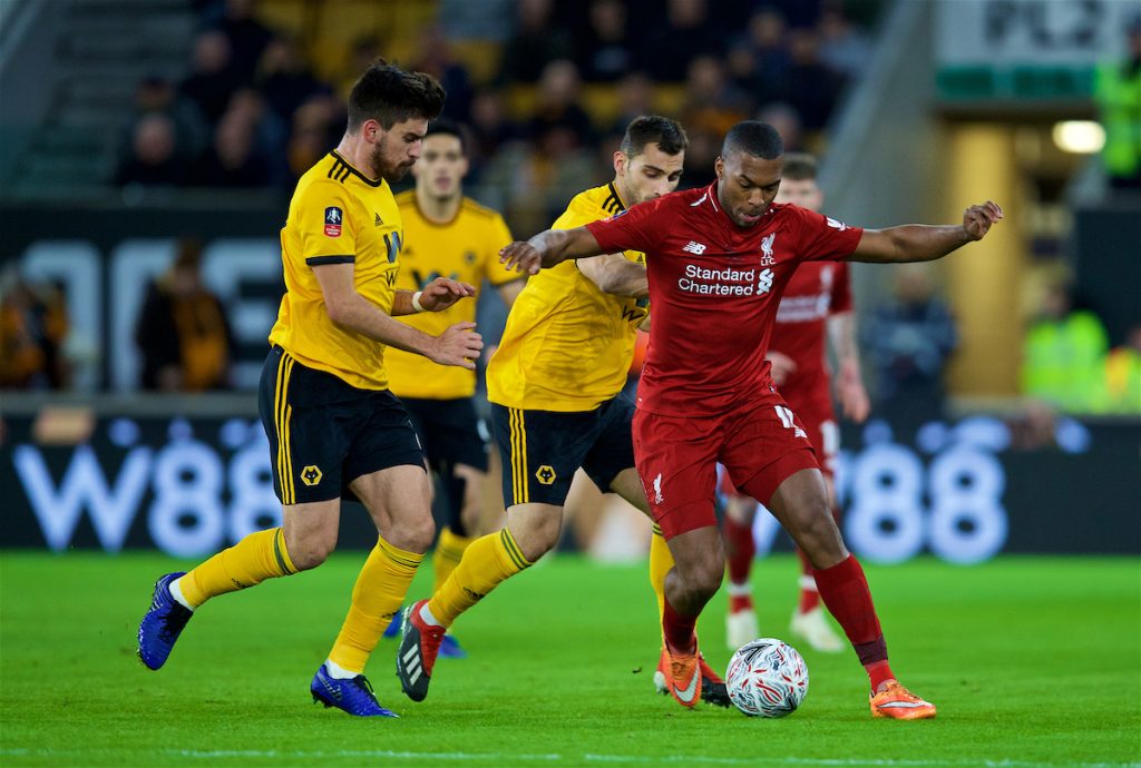 WOLVERHAMPTON, ENGLAND - Monday, January 7, 2019: Liverpool's Daniel Sturridge during the FA Cup 3rd Round match between Wolverhampton Wanderers FC and Liverpool FC at Molineux Stadium. (Pic by David Rawcliffe/Propaganda)
