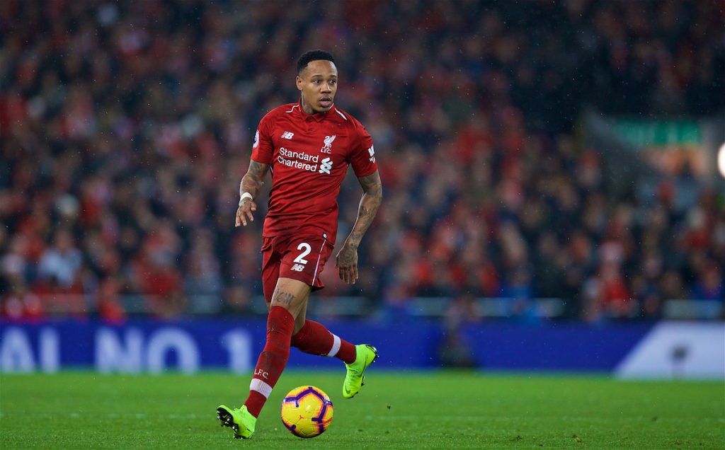 LIVERPOOL, ENGLAND - Sunday, December 16, 2018: Liverpool's Nathaniel Clyne during the FA Premier League match between Liverpool FC and Manchester United FC at Anfield. (Pic by David Rawcliffe/Propaganda)