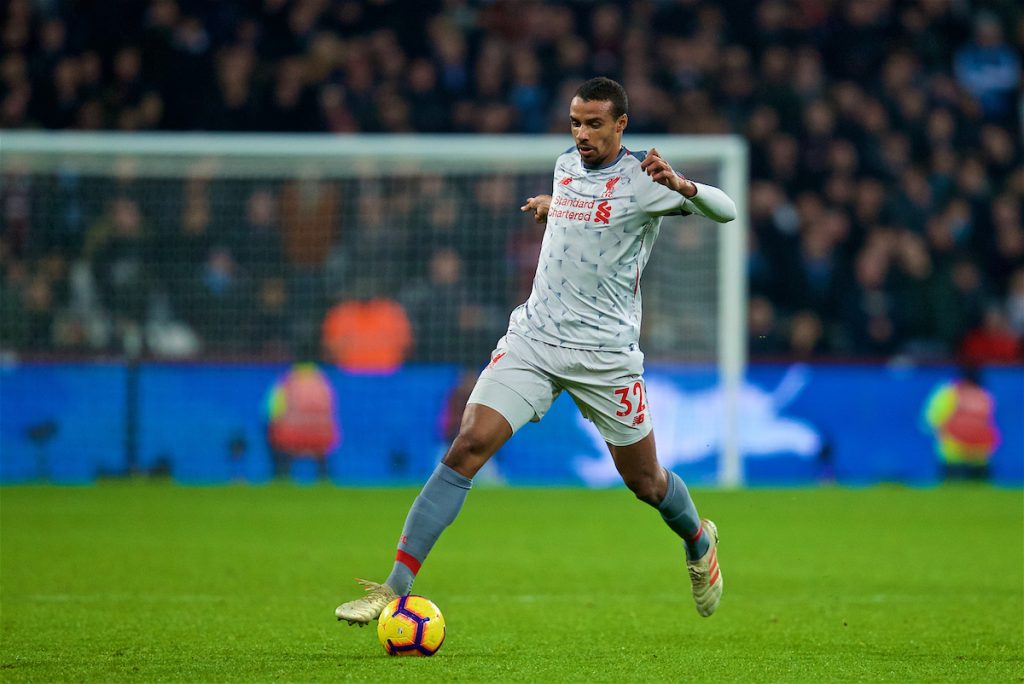 LONDON, ENGLAND - Monday, February 4, 2019: Liverpool's Joel Matip during the FA Premier League match between West Ham United FC and Liverpool FC at the London Stadium. (Pic by David Rawcliffe/Propaganda)