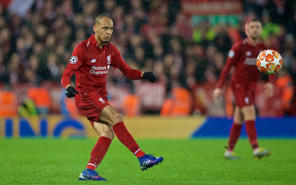 LIVERPOOL, ENGLAND - Tuesday, February 19, 2019: Liverpool's Fabio Henrique Tavares 'Fabinho' during the UEFA Champions League Round of 16 1st Leg match between Liverpool FC and FC Bayern M¸nchen at Anfield. (Pic by David Rawcliffe/Propaganda)