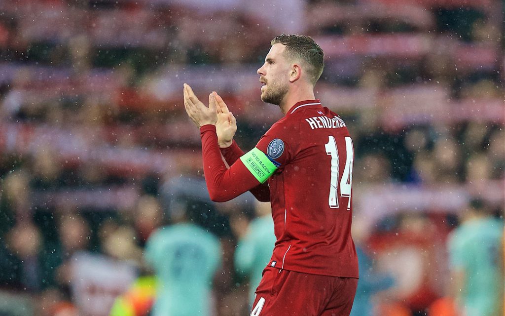 LIVERPOOL, ENGLAND - Tuesday, February 19, 2019: Liverpool's captain Jordan Henderson after the UEFA Champions League Round of 16 1st Leg match between Liverpool FC and FC Bayern München at Anfield. (Pic by David Rawcliffe/Propaganda)