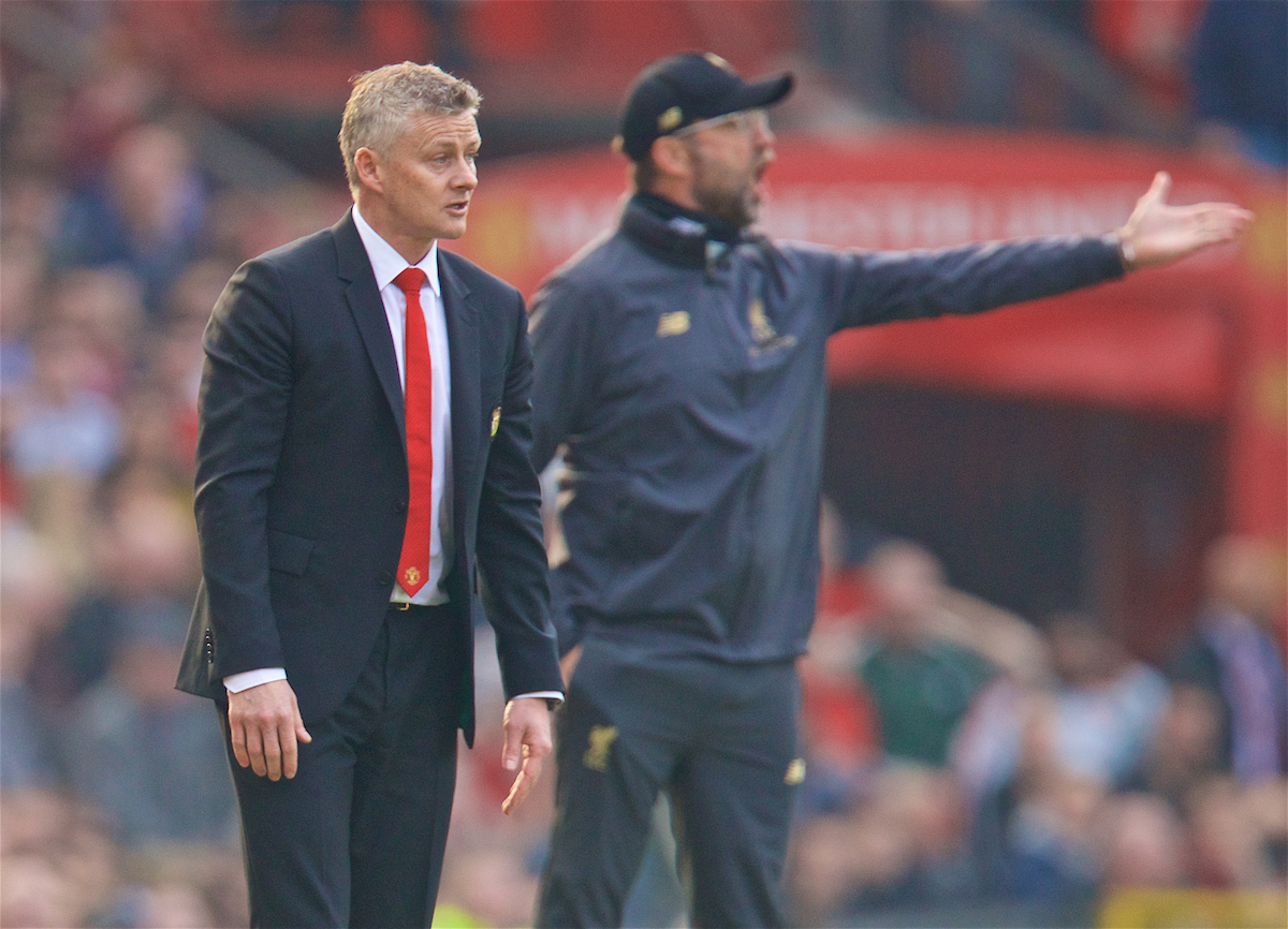 MANCHESTER, ENGLAND - Sunday, February 24, 2019: Manchester United's manager Ole Gunnar Solskjær (Solskjaer) during the FA Premier League match between Manchester United FC and Liverpool FC at Old Trafford. (Pic by David Rawcliffe/Propaganda)