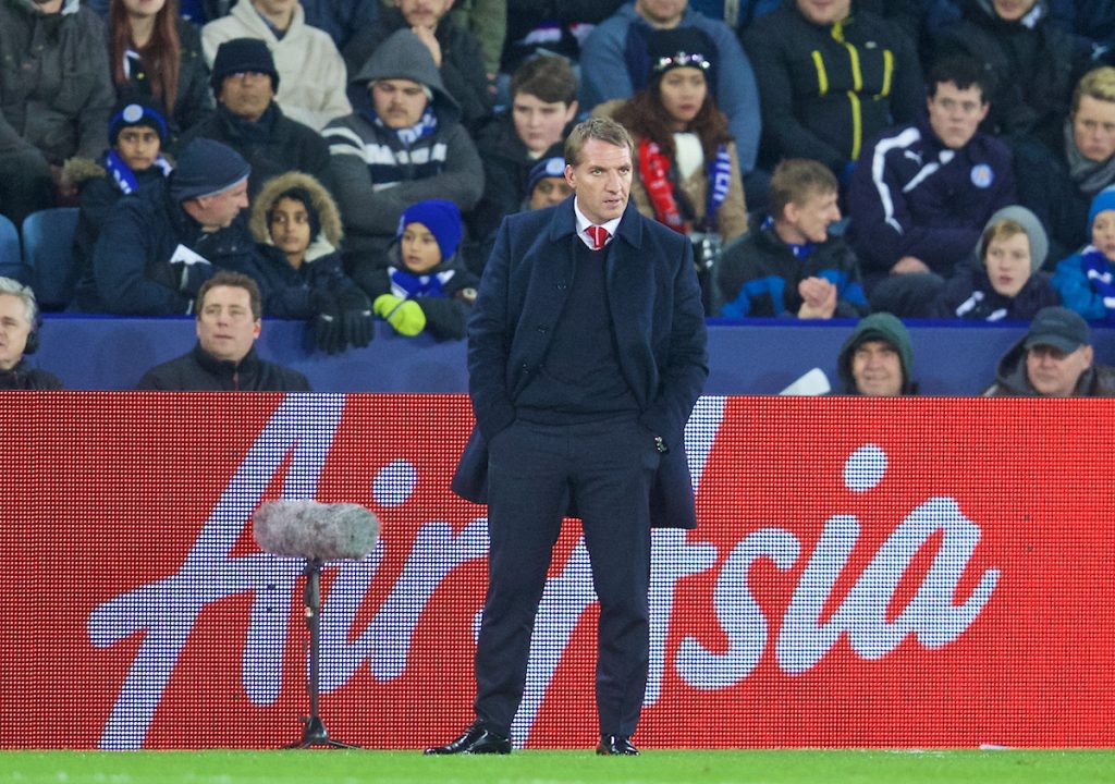 LEICESTER, ENGLAND - Tuesday, December 2, 2014: Liverpool's manager Brendan Rodgers during the Premier League match against Leicester City at Filbert Way. (Pic by David Rawcliffe/Propaganda)