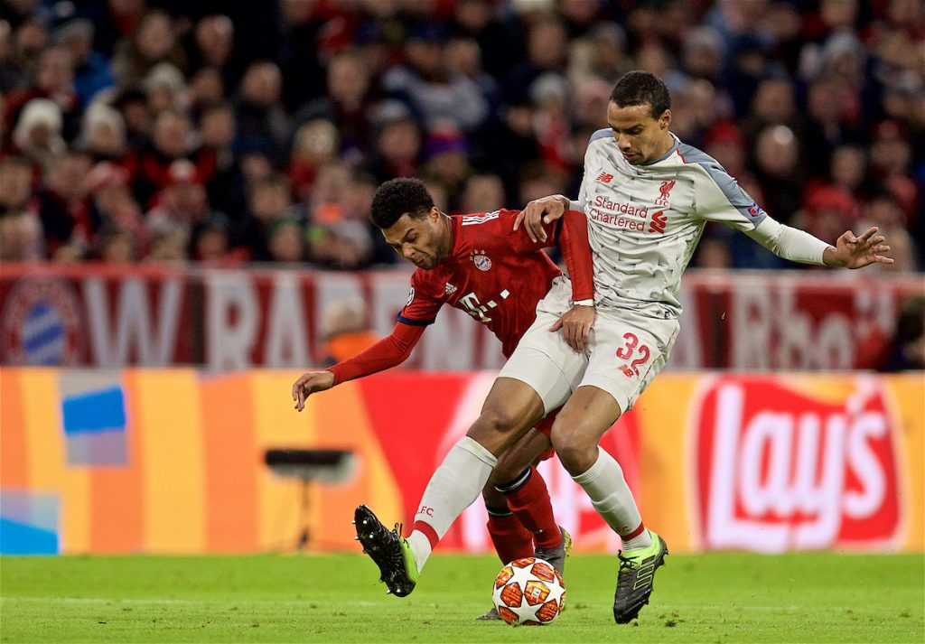 MUNICH, GERMANY - Wednesday, March 13, 2019: Liverpool's Joel Matip during the UEFA Champions League Round of 16 2nd Leg match between FC Bayern München and Liverpool FC at the Allianz Arena. (Pic by David Rawcliffe/Propaganda)