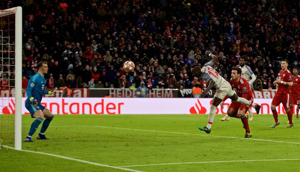 MUNICH, GERMANY - Wednesday, March 13, 2019: Liverpool's Sadio Mane scores the third goal during the UEFA Champions League Round of 16 2nd Leg match between FC Bayern München and Liverpool FC at the Allianz Arena. (Pic by David Rawcliffe/Propaganda)