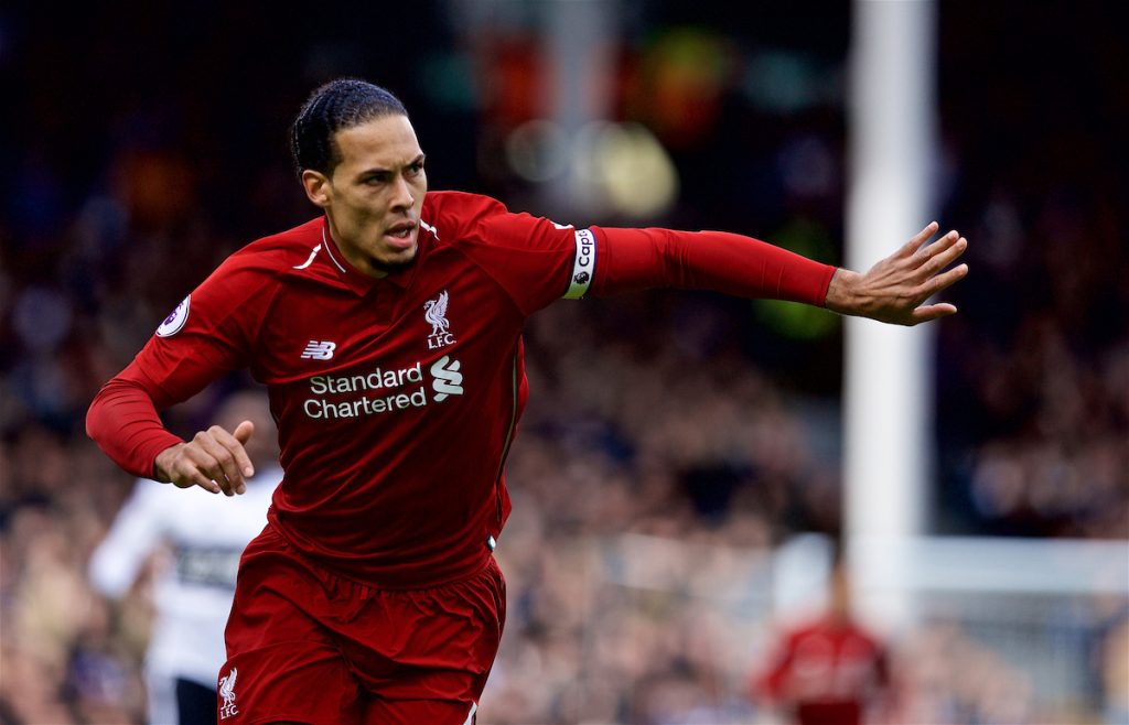 LONDON, ENGLAND - Sunday, March 17, 2019: Liverpool's captain Virgil van Dijk during the FA Premier League match between Fulham FC and Liverpool FC at Craven Cottage. (Pic by David Rawcliffe/Propaganda)