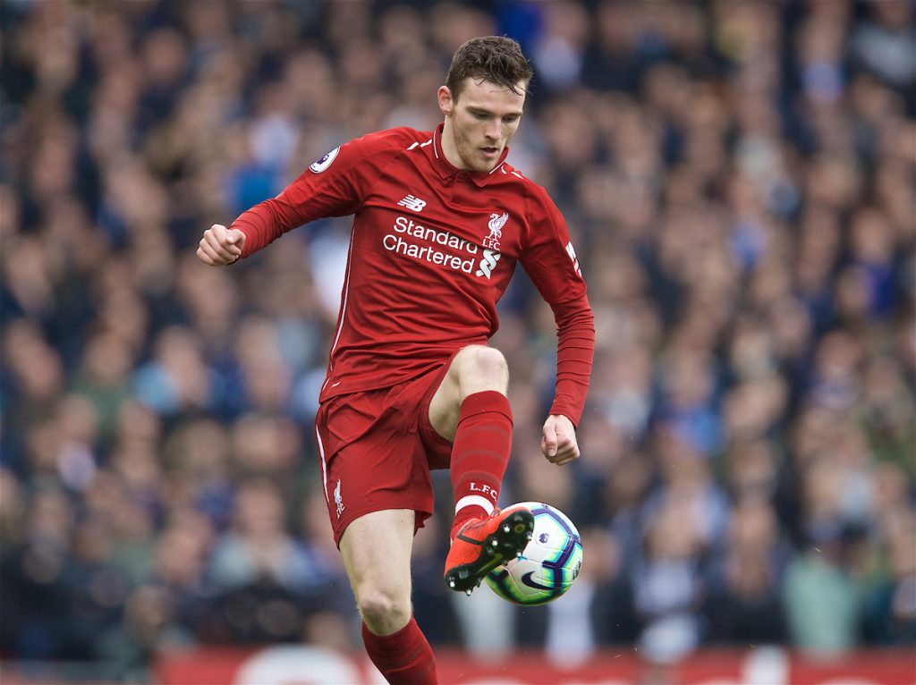 LIVERPOOL, ENGLAND - Sunday, March 31, 2019: Liverpool's Andy Robertson during the FA Premier League match between Liverpool FC and Tottenham Hotspur FC at Anfield. (Pic by David Rawcliffe/Propaganda)