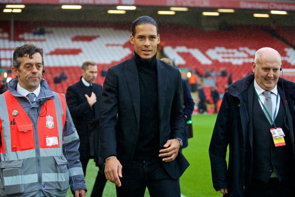 LIVERPOOL, ENGLAND - Saturday, December 30, 2017: Liverpool's new signing Virgil van Dijk, who joined from Southampton for £75m, a world record for a defender, arrives at Anfield before the FA Premier League match between Liverpool and Leicester City. (Pic by David Rawcliffe/Propaganda)