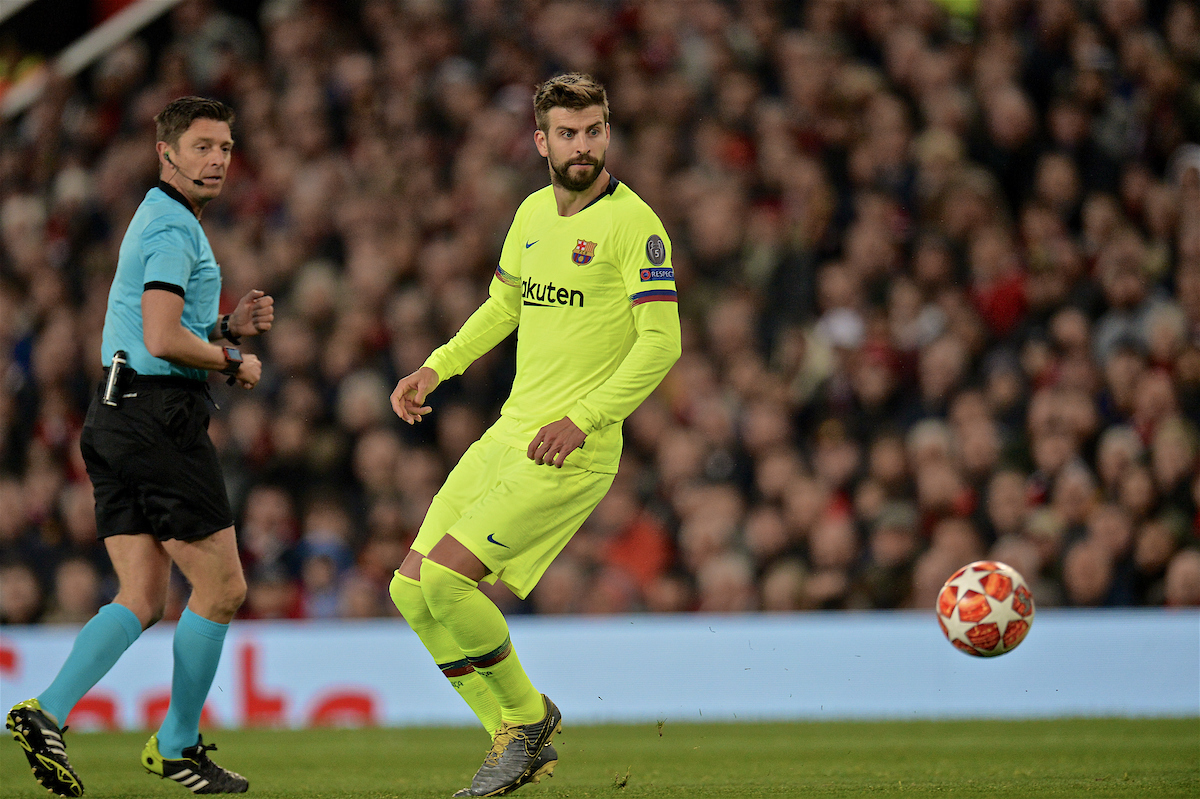 MANCHESTER, ENGLAND - Thursday, April 11, 2019: Barcelona's Gerard Piqué during the UEFA Champions League Quarter-Final 1st Leg match between Manchester United FC and FC Barcelona at Old Trafford. Barcelona won 1-0. (Pic by David Rawcliffe/Propaganda)