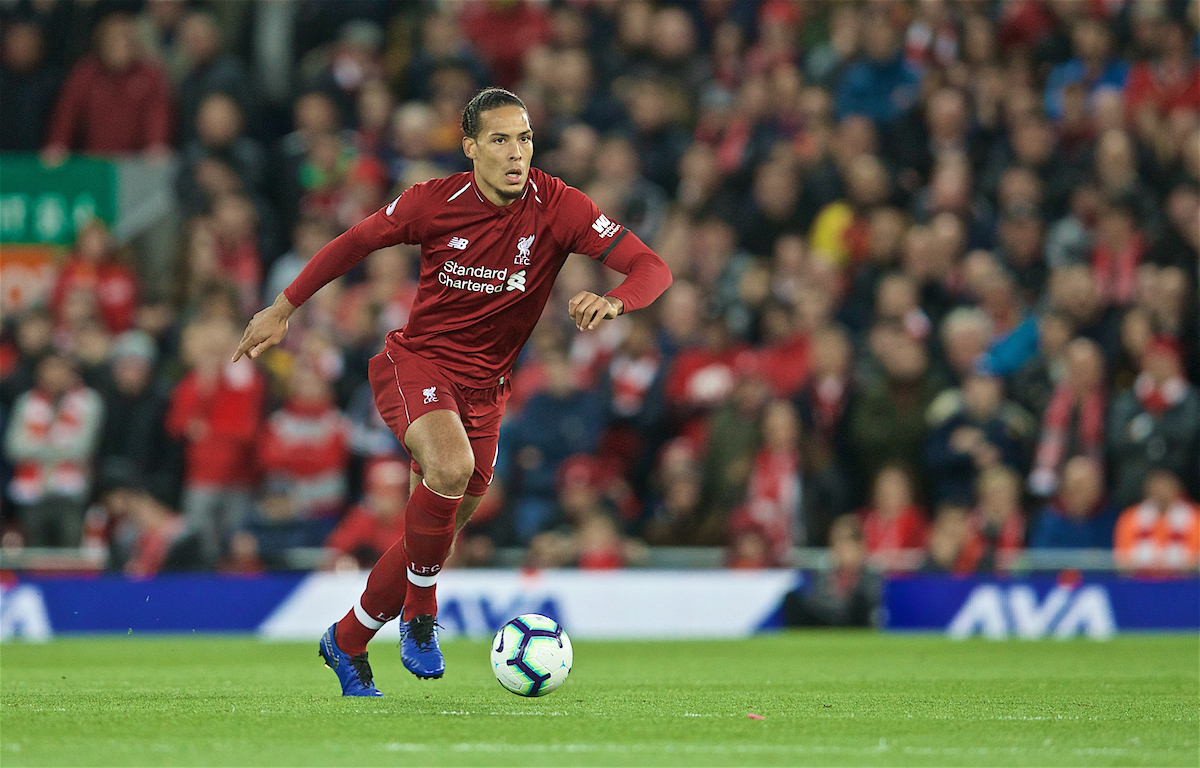 LIVERPOOL, ENGLAND - Friday, April 26, 2019: Liverpool's Virgil van Dijk during the FA Premier League match between Liverpool FC and Huddersfield Town AFC at Anfield. (Pic by David Rawcliffe/Propaganda)