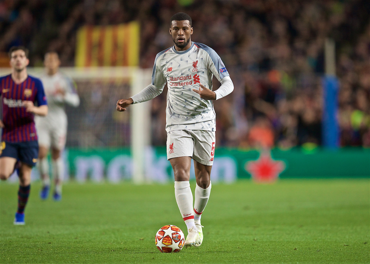 BARCELONA, SPAIN - Wednesday, May 1, 2019: Liverpool's Georginio Wijnaldum during the UEFA Champions League Semi-Final 1st Leg match between FC Barcelona and Liverpool FC at the Camp Nou. (Pic by David Rawcliffe/Propaganda)