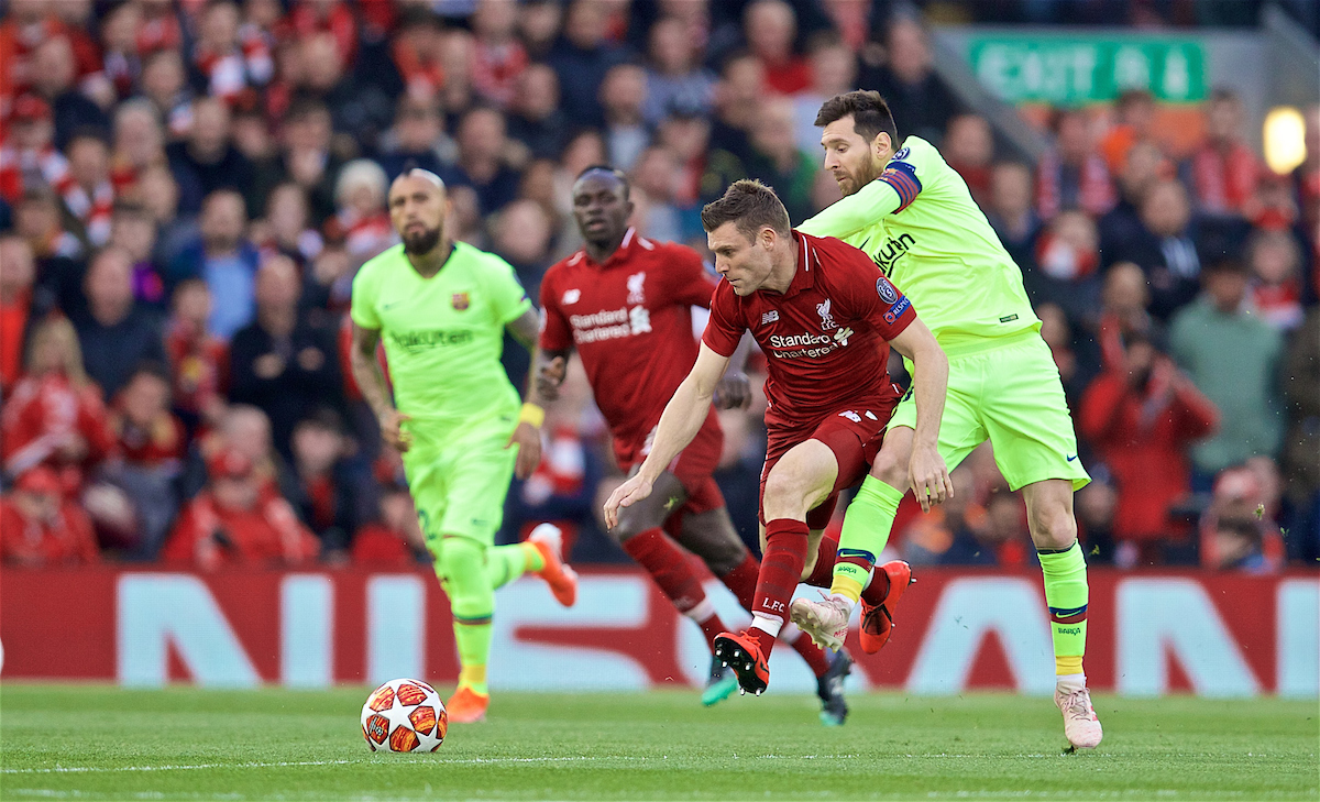 LIVERPOOL, ENGLAND - Tuesday, May 7, 2019: Liverpool's James Milner during the UEFA Champions League Semi-Final 2nd Leg match between Liverpool FC and FC Barcelona at Anfield. (Pic by David Rawcliffe/Propaganda)