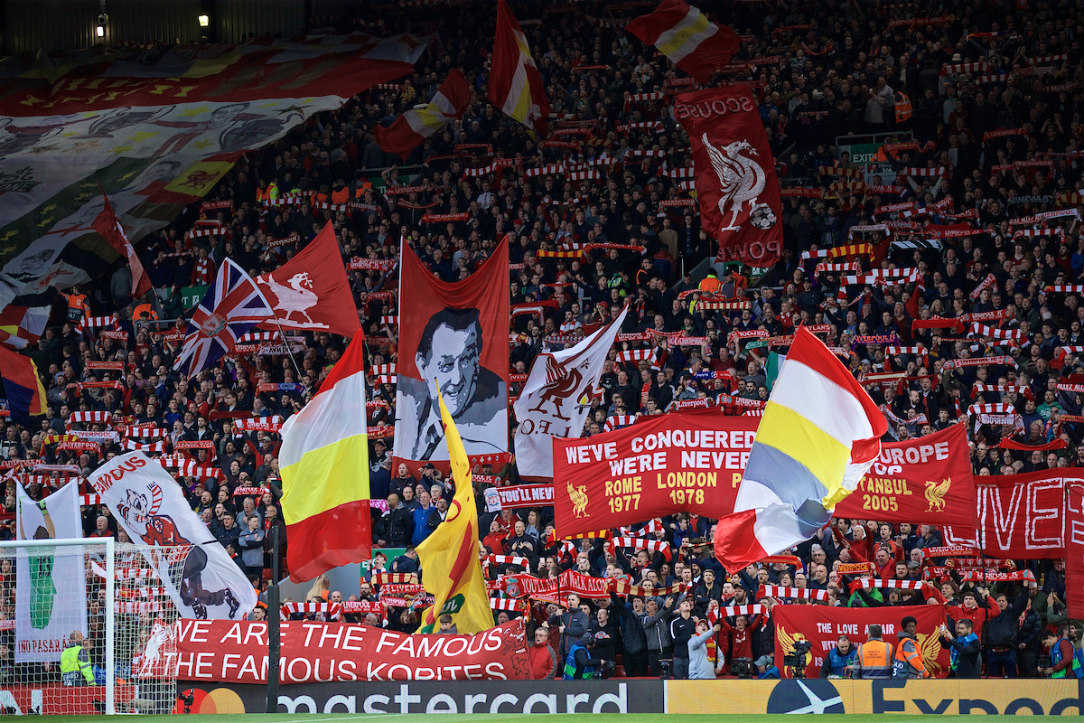 LIVERPOOL, ENGLAND - Tuesday, May 7, 2019: Liverpool supporters during the UEFA Champions League Semi-Final 2nd Leg match between Liverpool FC and FC Barcelona at Anfield. (Pic by David Rawcliffe/Propaganda)
