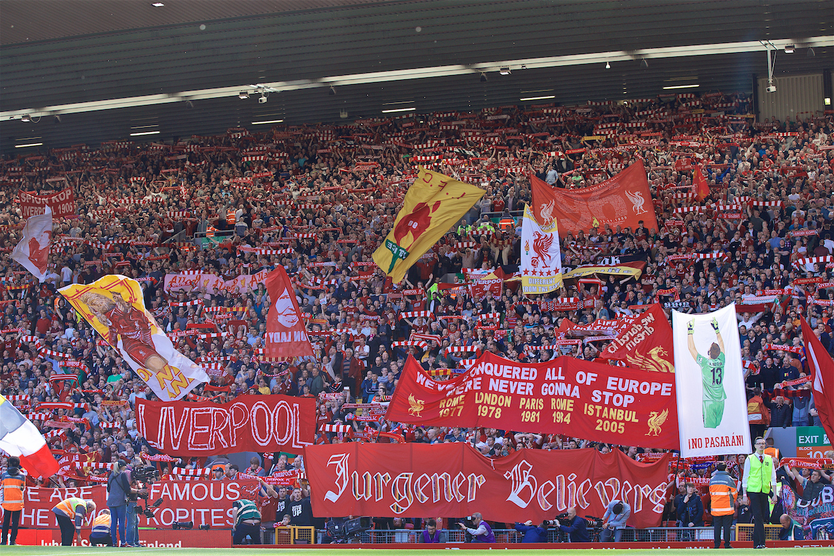 LIVERPOOL, ENGLAND - Sunday, May 12, 2019: Liverpool supporters before the final FA Premier League match of the season between Liverpool FC and Wolverhampton Wanderers FC at Anfield. (Pic by David Rawcliffe/Propaganda)