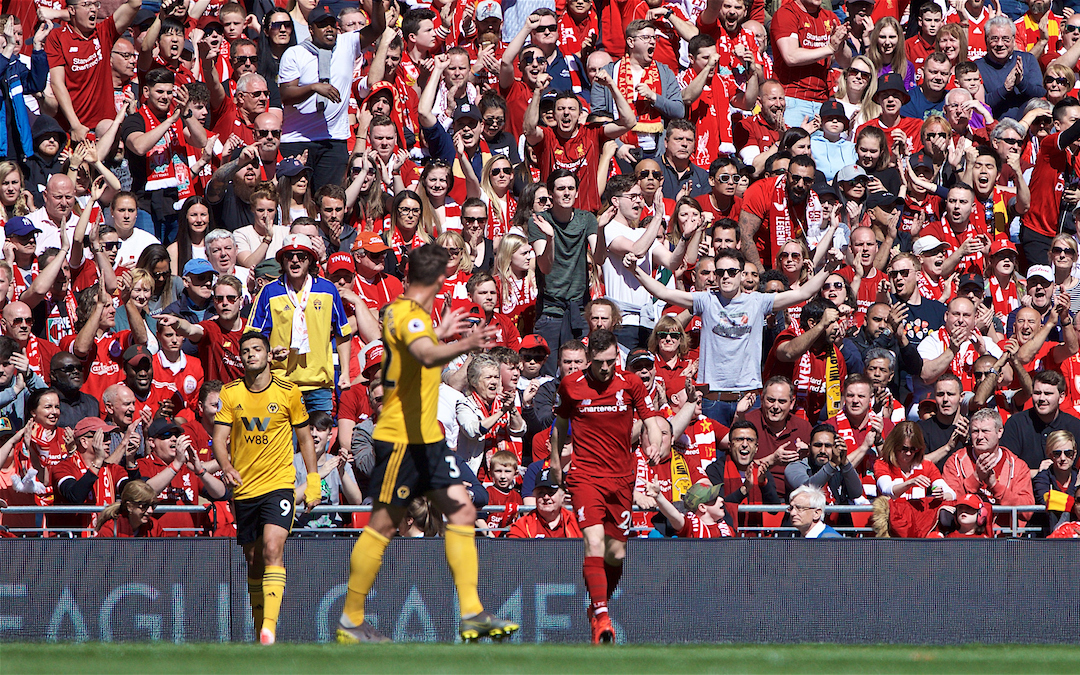 LIVERPOOL, ENGLAND - Sunday, May 12, 2019: Liverpool's Andy Robertson during the final FA Premier League match of the season between Liverpool FC and Wolverhampton Wanderers FC at Anfield. (Pic by David Rawcliffe/Propaganda)