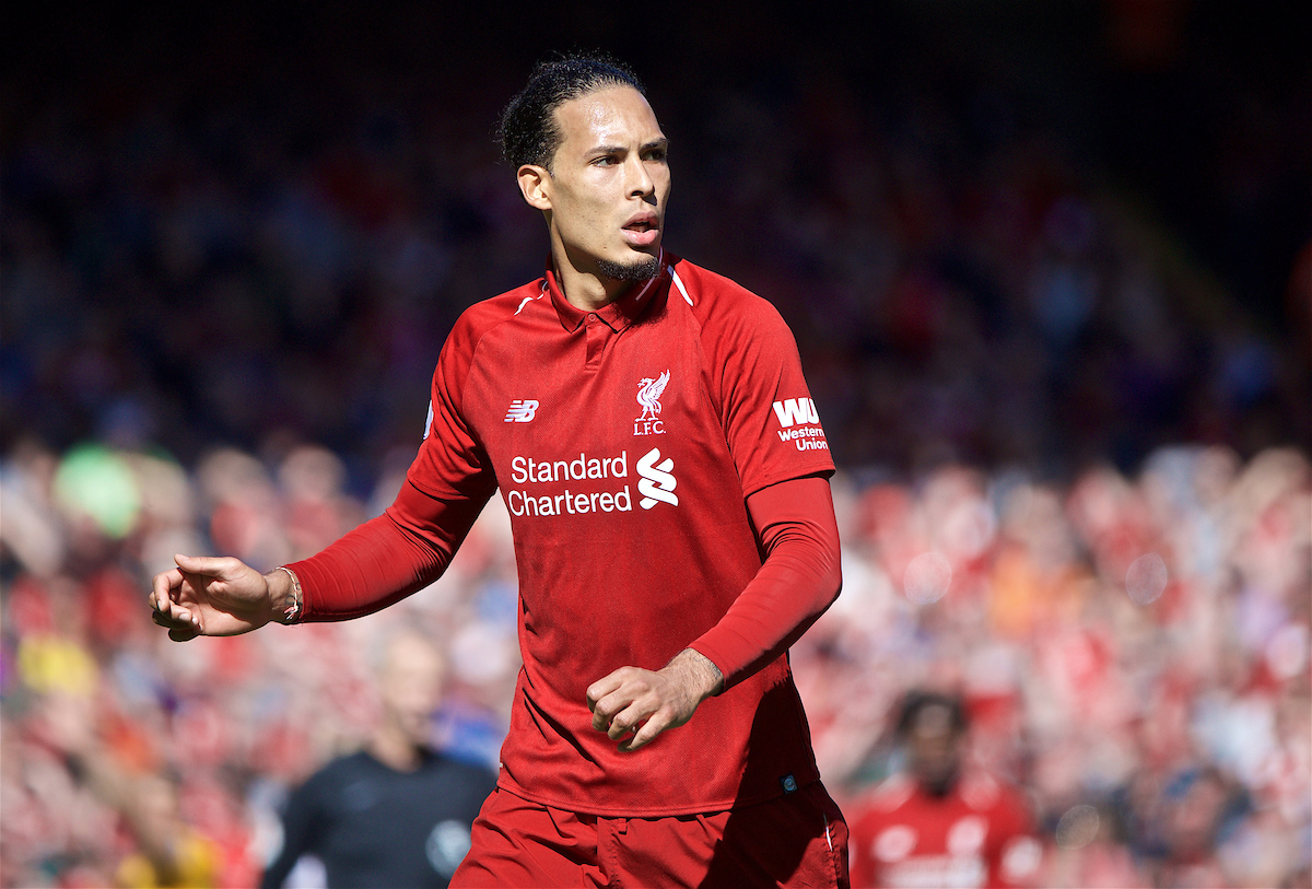 LIVERPOOL, ENGLAND - Sunday, May 12, 2019: Liverpool's Virgil van Dijk during the final FA Premier League match of the season between Liverpool FC and Wolverhampton Wanderers FC at Anfield. (Pic by David Rawcliffe/Propaganda)